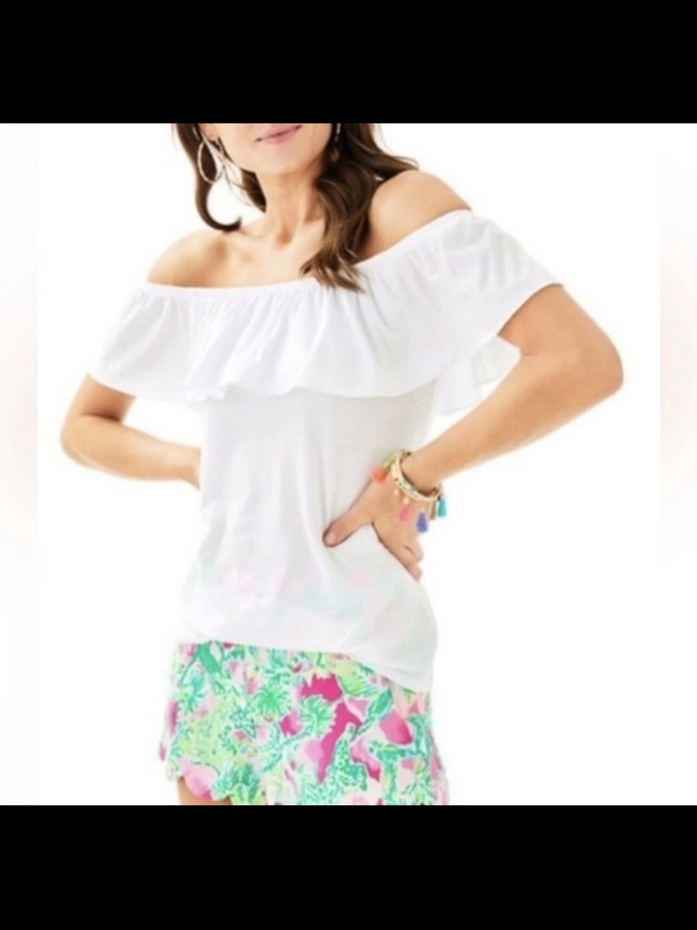 Lilly Pulitzer La Fortuna White Off-Shoulder Ruffle Top